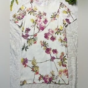 Giambattista Valli Woven Silk Floral Print Short Sleeve Shift Dress Size IT 46/L